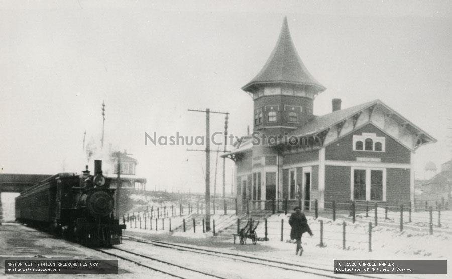 Postcard: Boston, Revere Beach & Lynn Railroad #8 with train at Revere Station